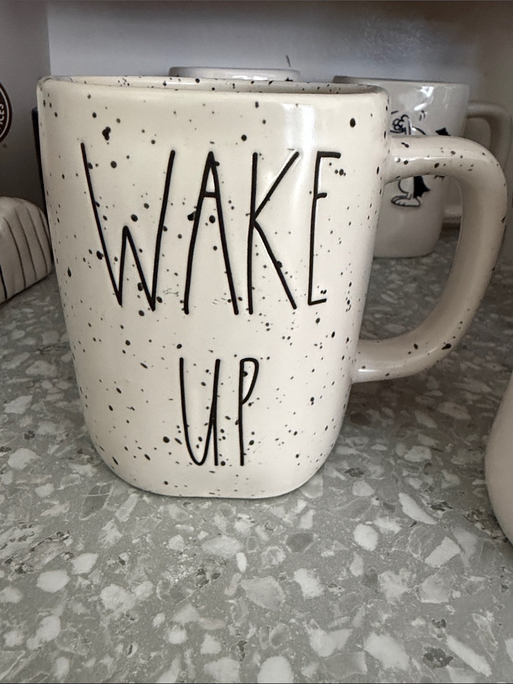 Rae Dunn Cream Speckled "WAKE UP" Ceramic Mug.
